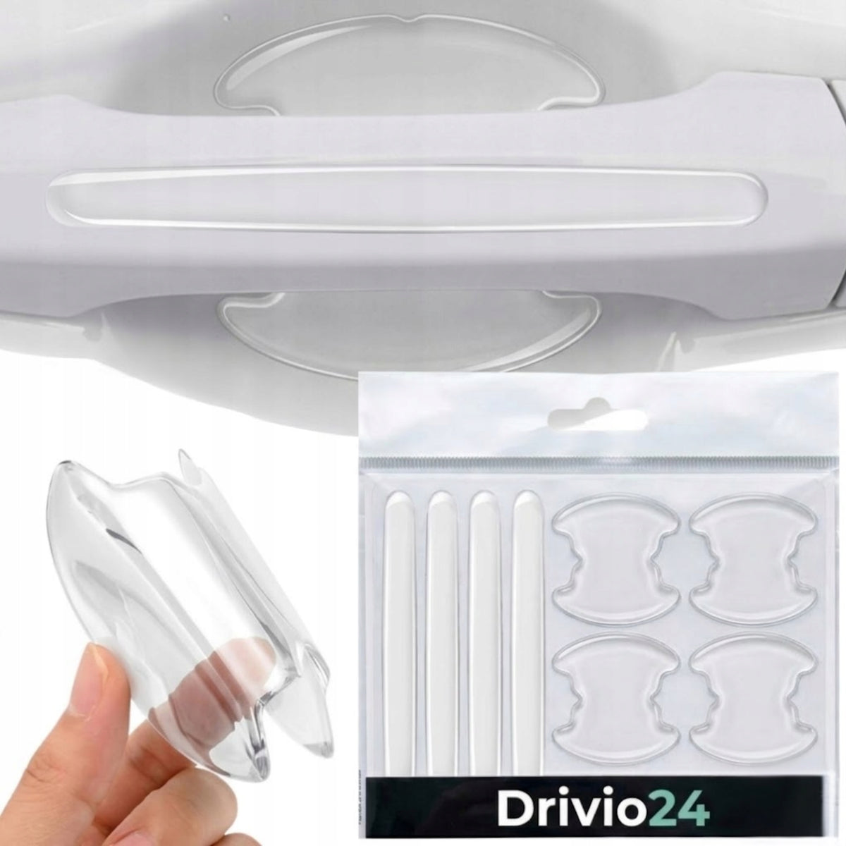 Naklejki ochronne 3D żywica Drivio24 8 szt pod klamki drzwi i lusterka