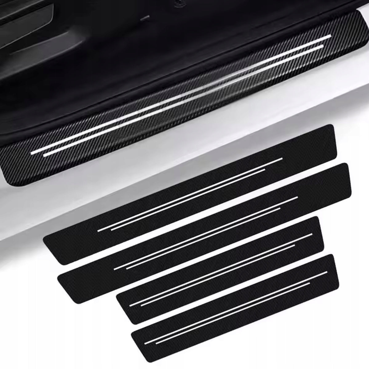 Zestaw 5x naklejki ochronne carbon na progi + bagażnik Drivio24 + rakla