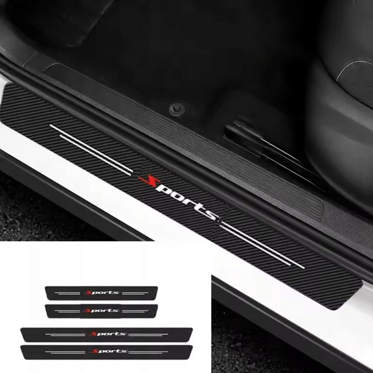 Zestaw 5x naklejki Sports carbon na progi + bagażnik Drivio24
