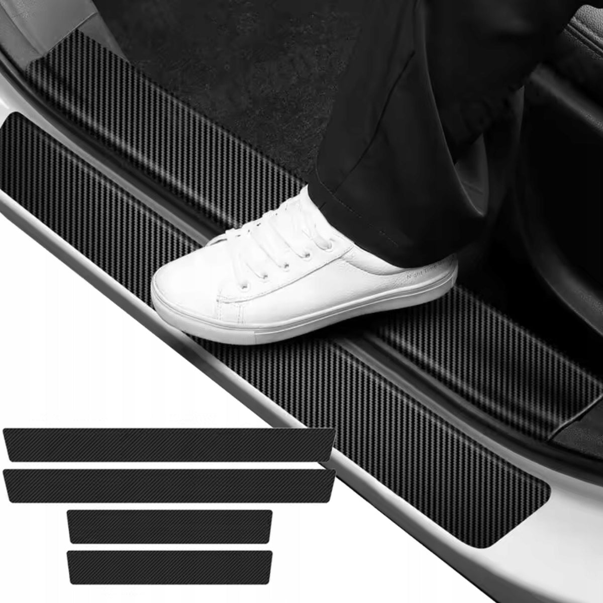 Zestaw 5x nakładki carbon 3D na progi + bagażnik Drivio24