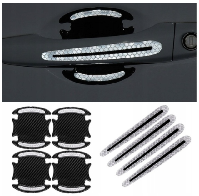 8x Naklejki Odblaskowe Na Samochód Folia Ochronna Pod Klamki Drzwi Drivio24