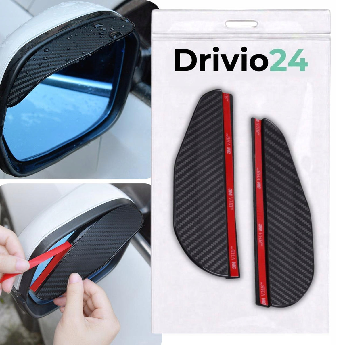 Daszki carbon na lusterka Drivio24 2 szt ochrona przed deszczem