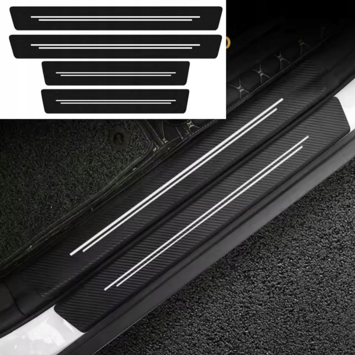 Zestaw 5x naklejki ochronne carbon na progi + bagażnik Drivio24 + rakla