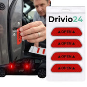 Odblaskowe naklejki ostrzegawcze na drzwi OPEN Drivio24 komplet 4 sztuki