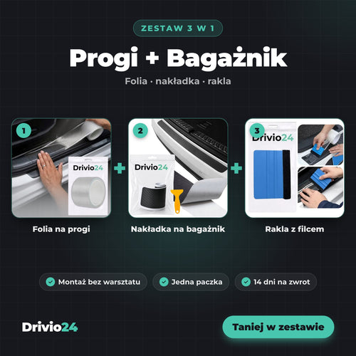 Zestaw Progi + Bagażnik – folia na progi, nakładka na bagażnik, rakla